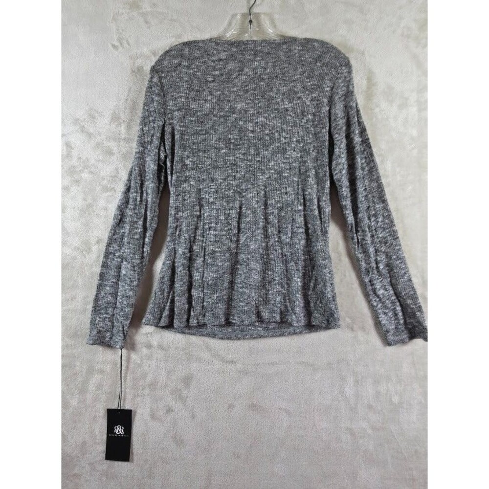 Rock & Republic Sz L Side Ruched Surplus Sweater Heather Grey Black Modesty Snap - Picture 9 of 9
